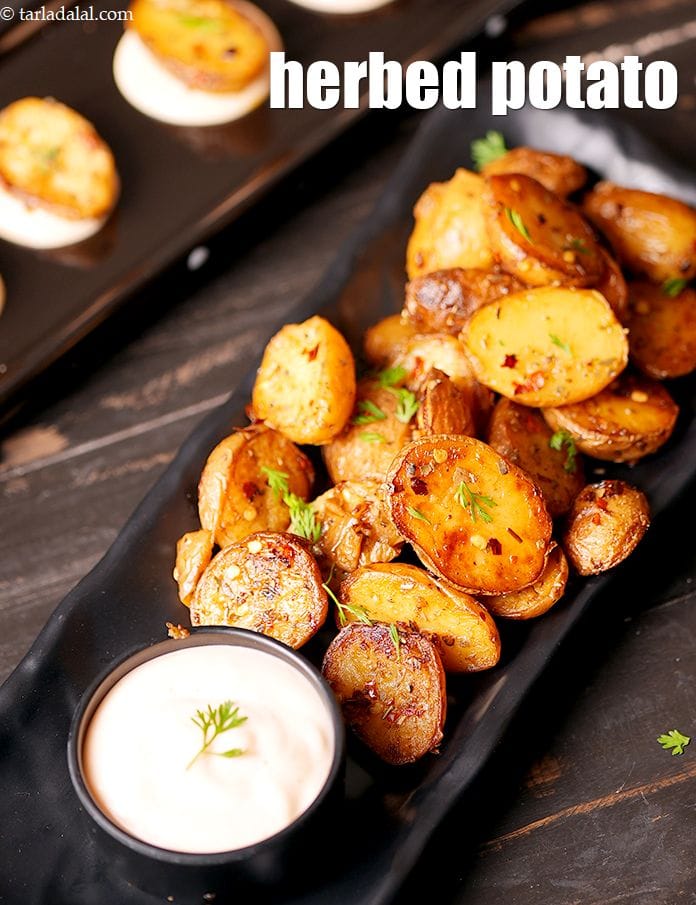Herbed potato recipe | baby potatoes with mayo dip | herbed baby potato | Tarla Dalal