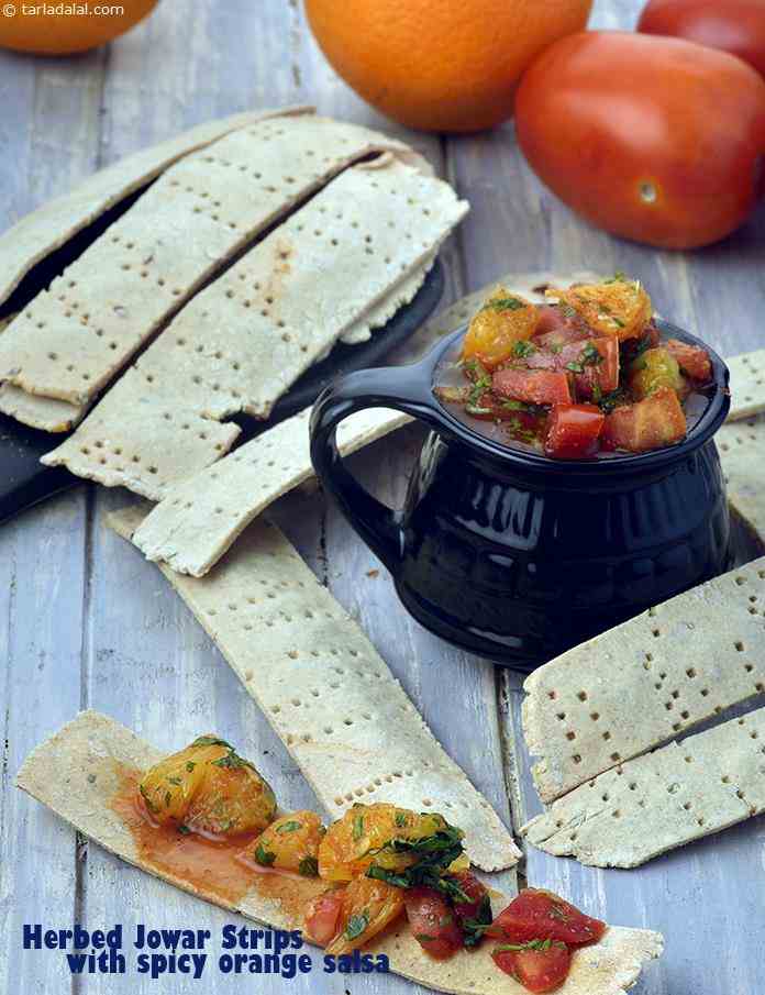 Herbed Jowar Strips with Spicy Orange Salsa | Tarla Dalal