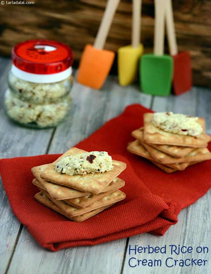Herbed Rice On Cream Cracker | Tarla Dalal