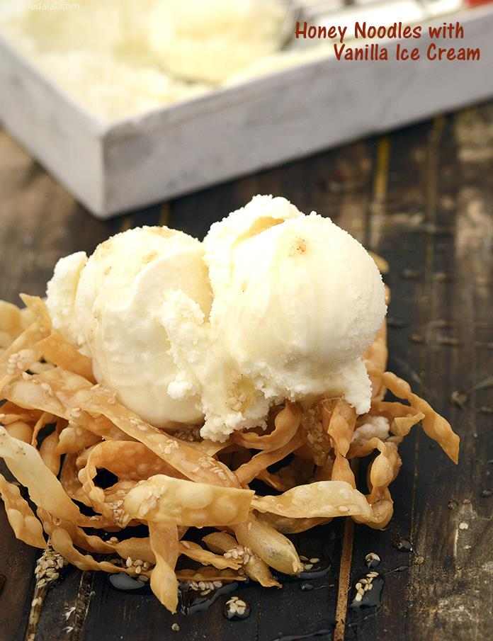 Honey Noodles with Vanilla Ice Cream | Tarla Dalal