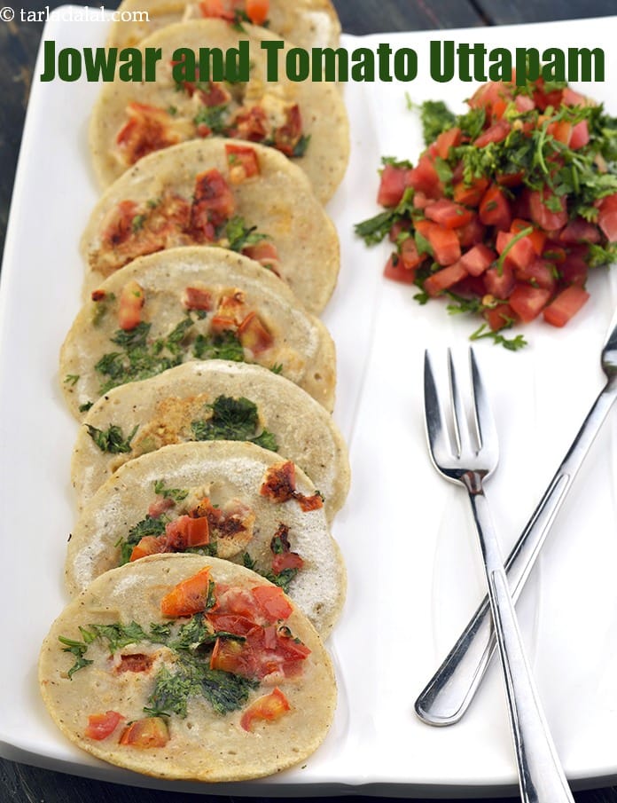 Jowar and tomato uttapam recipe | healthy jowar uttapam | Indian snack with jowar | | Tarla Dalal