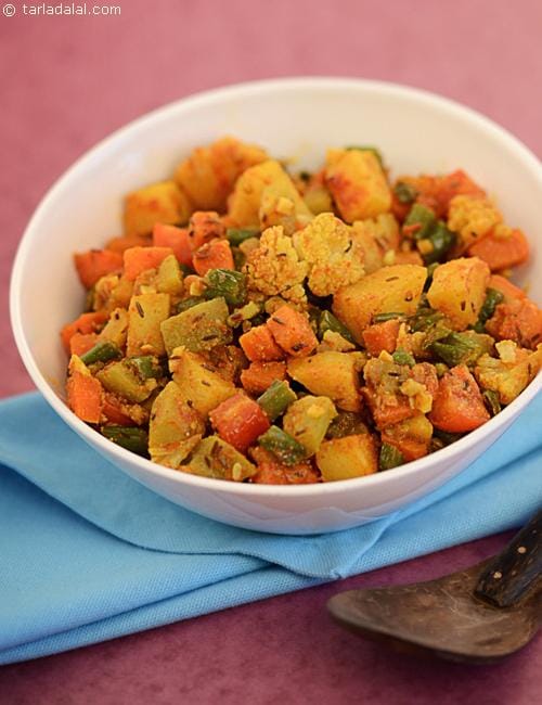Pumpkin And Mixed Veggie Subzi Recipe | Tarla Dalal