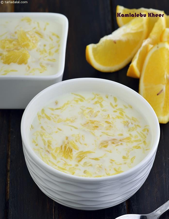 Kamlalebu Kheer, Healthy Bengali Orange Kheer | Tarla Dalal