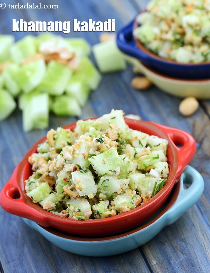 Khamang kakadi recipe | Gujarati khaman kakadi | farali kachumber | healthy khaman kakadi | | Tarla Dalal