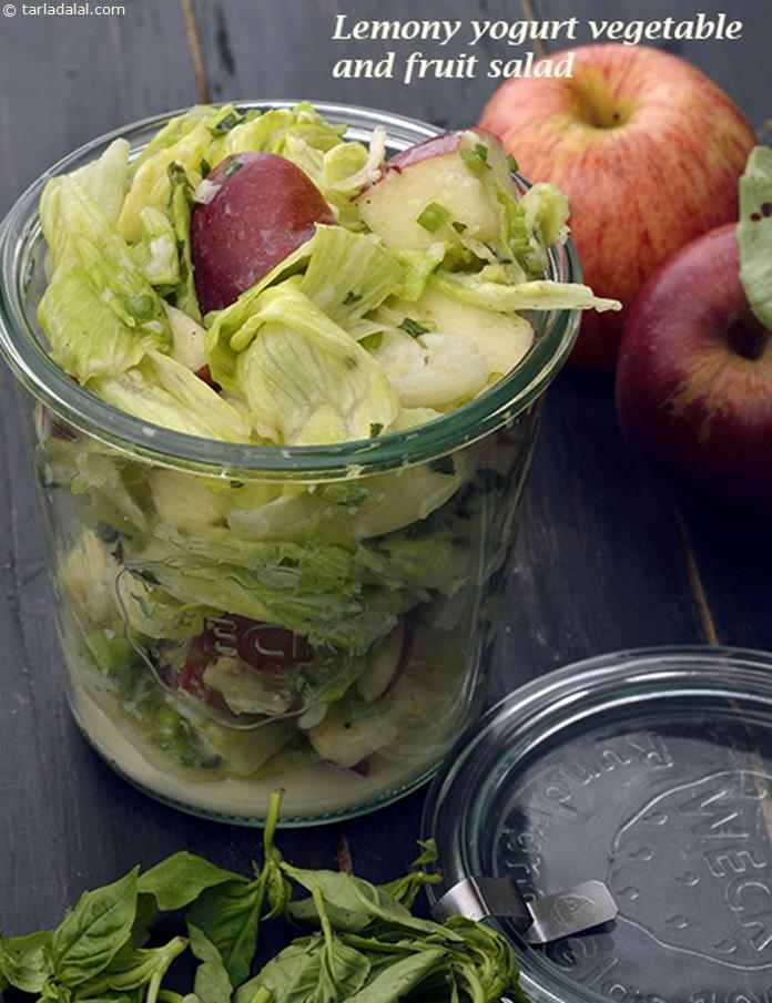 Lemony Yogurt Vegetable and Fruit Salad | Tarla Dalal