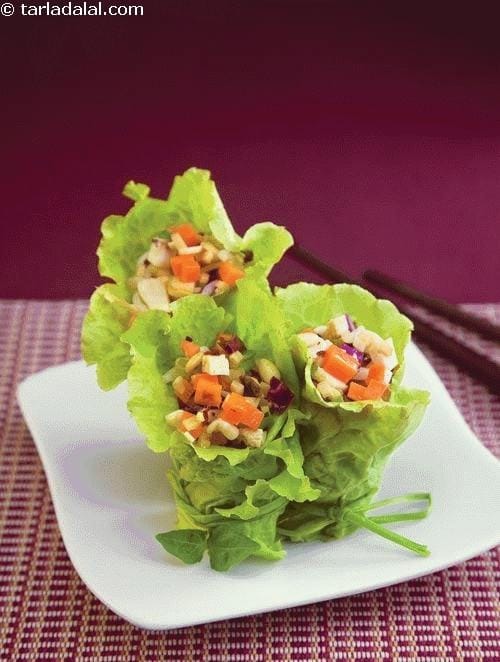Lettuce Wraps (100 Calorie Snacks) | Tarla Dalal