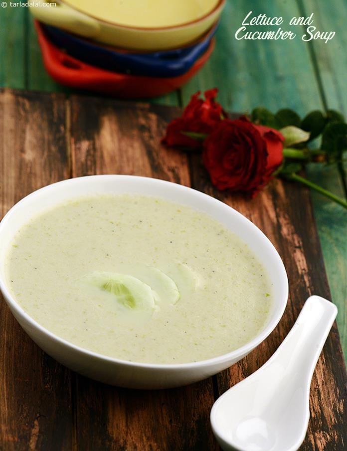 Lettuce and Cucumber Soup ( Microwave Recipe ) | Tarla Dalal