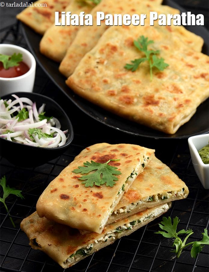 Palak paneer lifafa paratha | cheese palak paneer lifafa | paneer lifafa | | Tarla Dalal