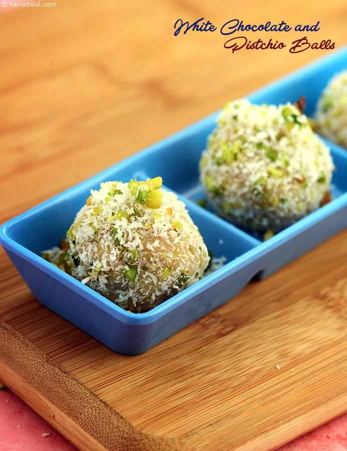 White Chocolate And Pistachio Balls Recipe | Tarla Dalal