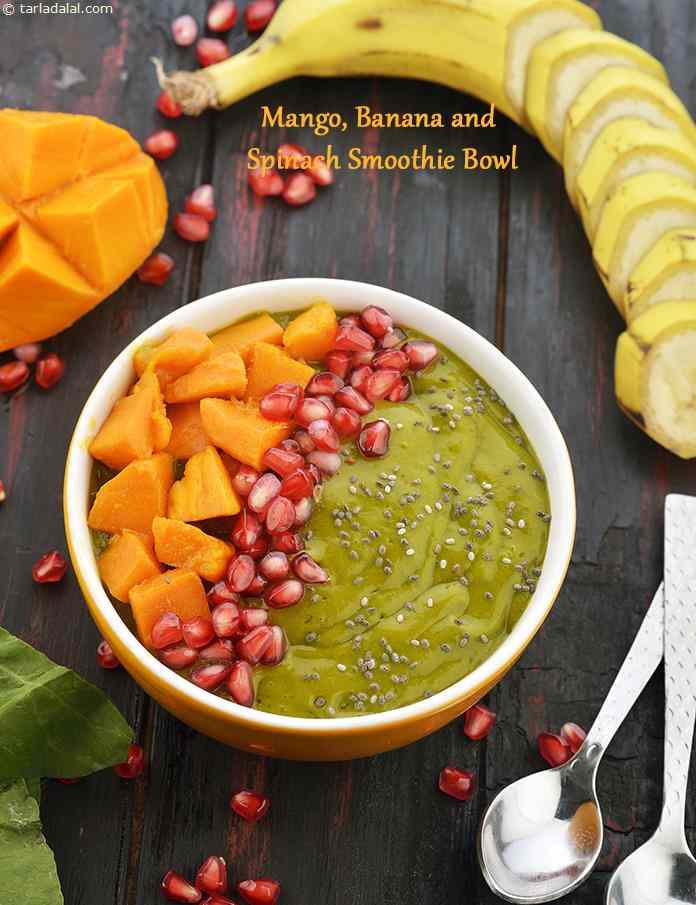 Mango, Banana and Spinach Smoothie Bowl | Tarla Dalal