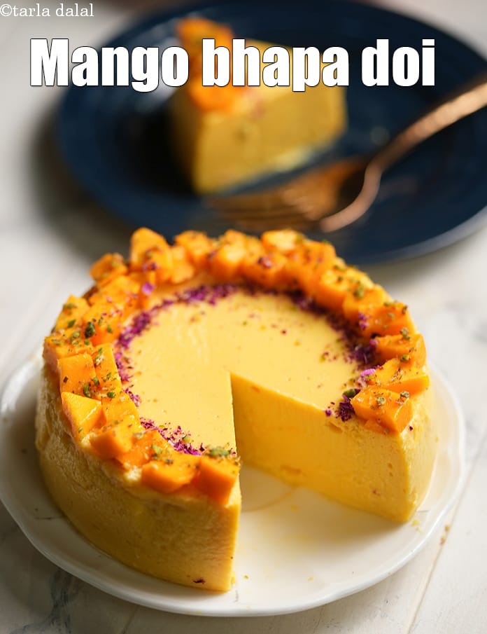 Mango bhapa doi recipe | Bengali aam doi | mango flavoured sweet yogurt | | Tarla Dalal
