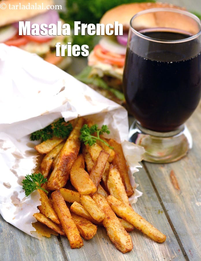 Masala French fries recipe | crispy masala fries | aloo finger chips | homemade masala French fries |  | Tarla Dalal