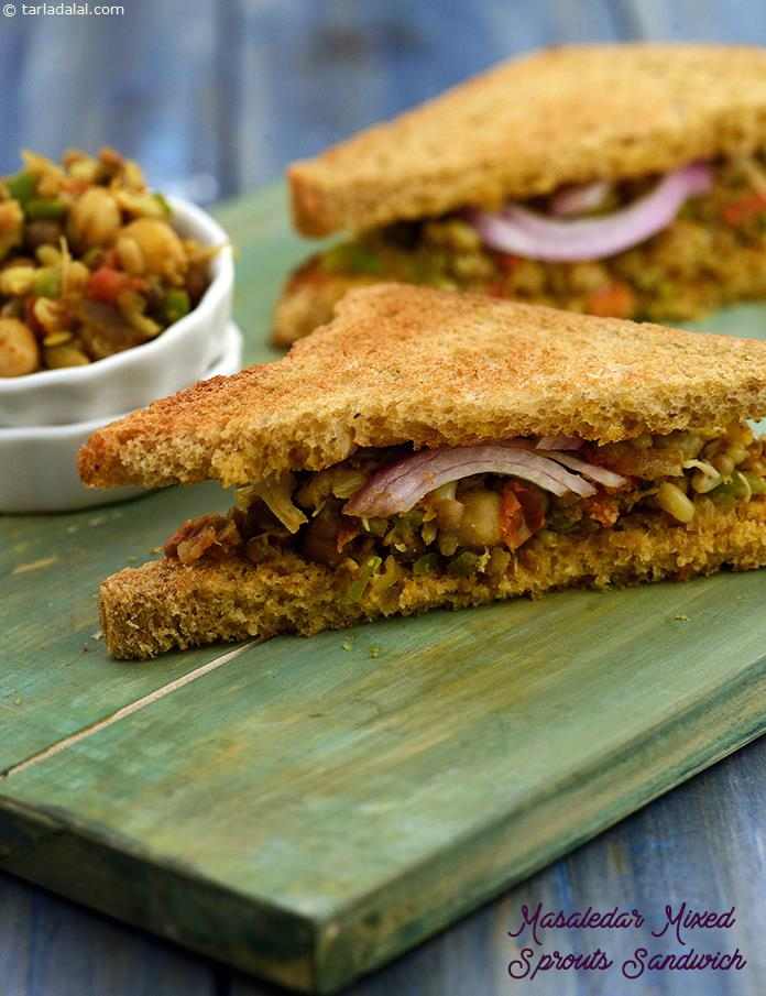 Masaledar Mixed Sprouts Sandwich ( Diabetic Recipe) | Tarla Dalal