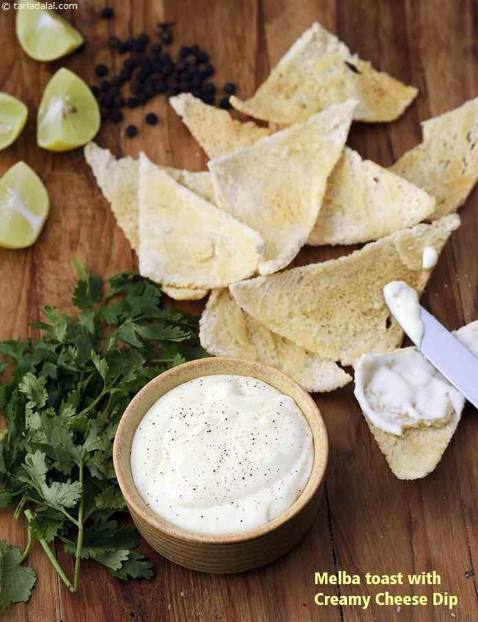 Melba Toast with Creamy Cheese Dip ( Tiffin Treats) | Tarla Dalal