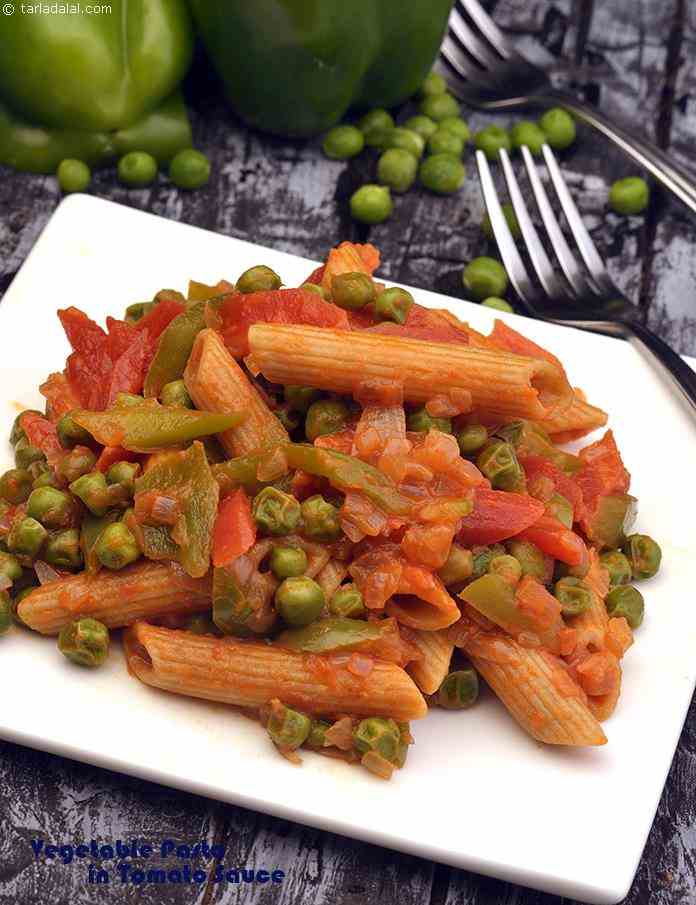 Vegetable Pasta in Tomato Sauce, Vegetable Penne Recipe | Tarla Dalal