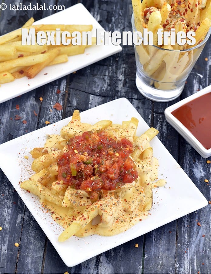 Mexican French fries recipe | French fries with Mexican mix | Indian cheesy French fries with salsa | loaded Mexican fries | | Tarla Dalal
