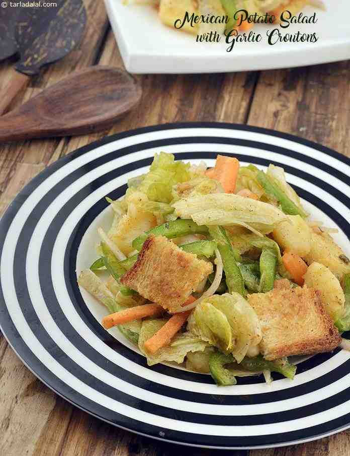Mexican Potato Salad with Garlic Croutons | Tarla Dalal