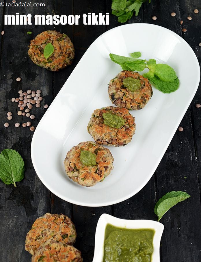 Mint masoor tikki recipe | pudina masoor tikki | healthy masoor tikki | tikki for diabetics | | Tarla Dalal