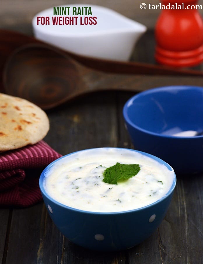 Mint raita for weight loss | healthy pudina raita with low fat curds | calcium rich mint raita | | Tarla Dalal