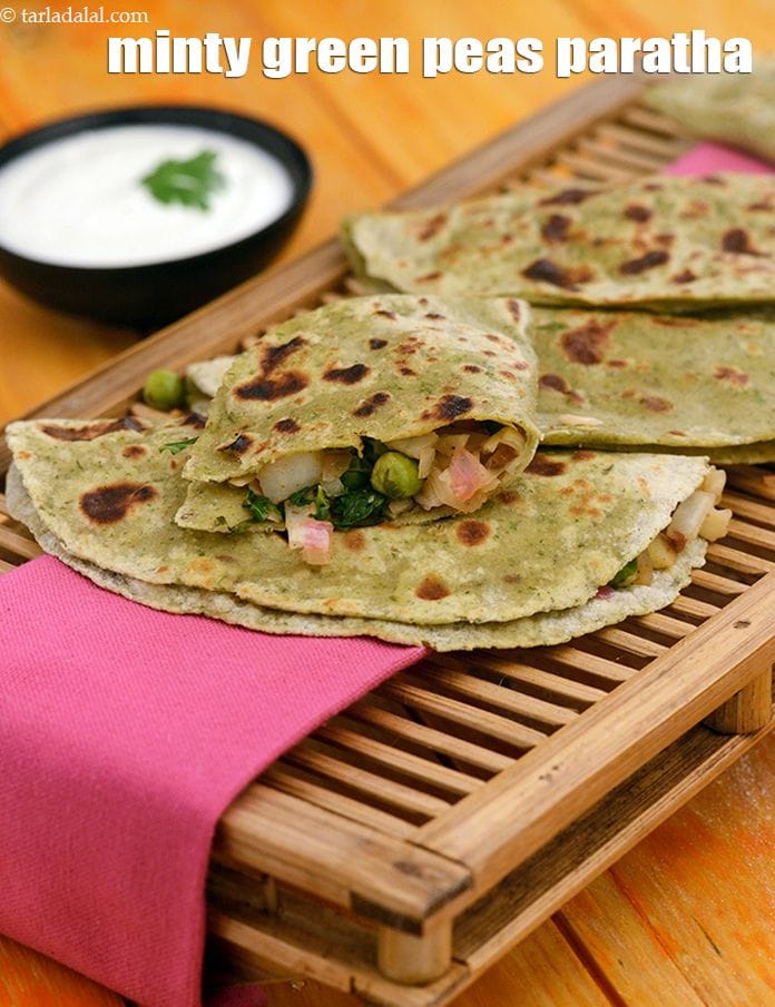 Minty green peas paratha recipe | green peas vegetable paratha | matar pudina paratha |  | Tarla Dalal