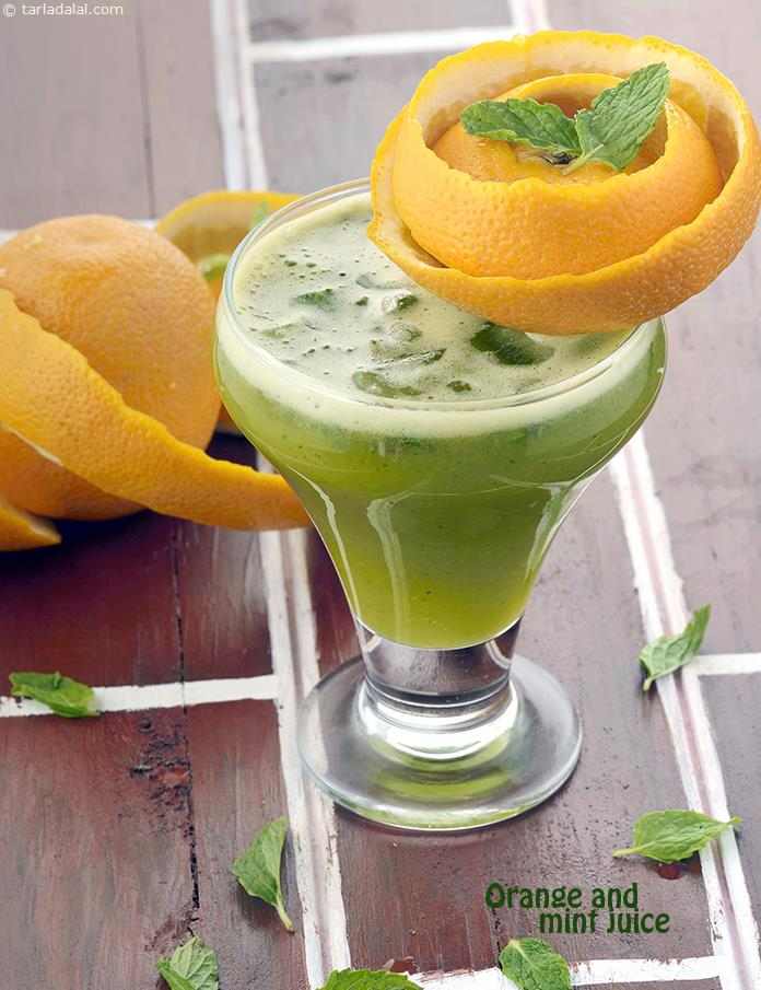 Orange mint juice recipe | healthy mint orange juice | orange and mint juice | orange mint drink | | Tarla Dalal