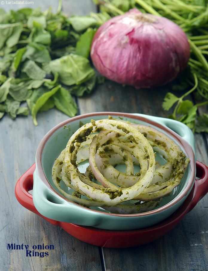 Minty Onion Rings for Burgers and Wraps | Tarla Dalal