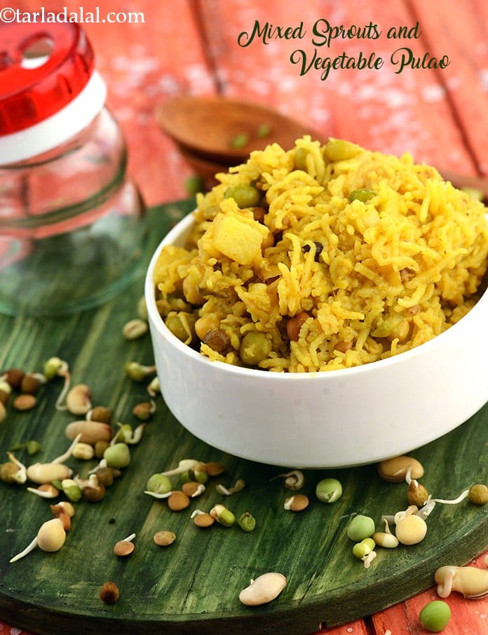 Mixed Sprouts and Vegetable Pulao | Tarla Dalal