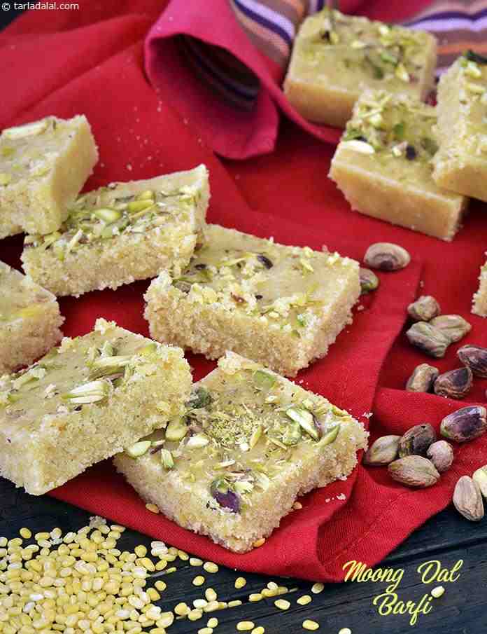 Moong Dal Barfi Recipe (Moong Dal Ki Barfi) | Tarla Dalal