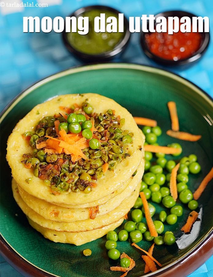 Moong dal uttapam recipe | moong dal chilla | healthy moong dal uttapam with green peas and carrots | | Tarla Dalal