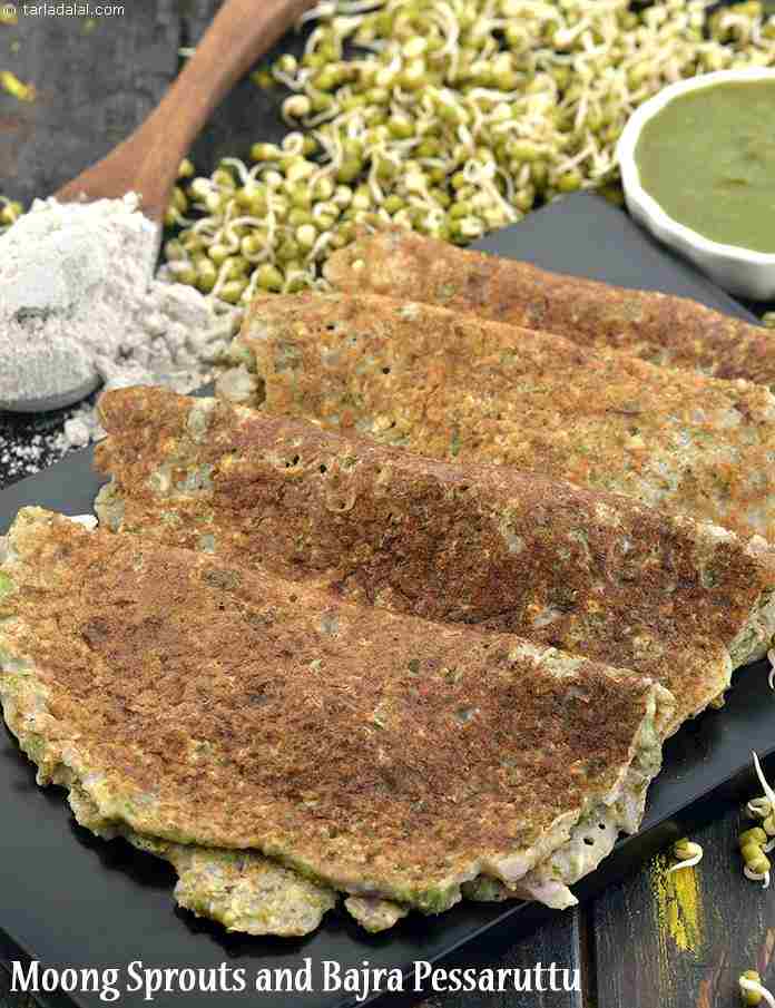Moong Sprouts and Bajra Pessaruttu | Tarla Dalal