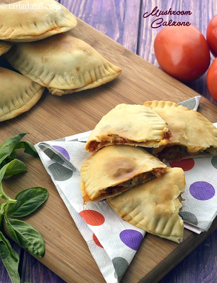 Mushroom Calzone recipe, Healthy Recipes | Tarla Dalal
