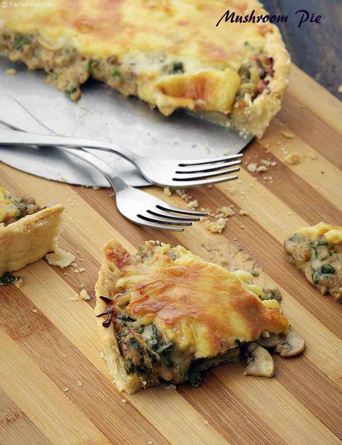 Mushroom Pie, Veg Mushroom and Spring Onion Pie | Tarla Dalal