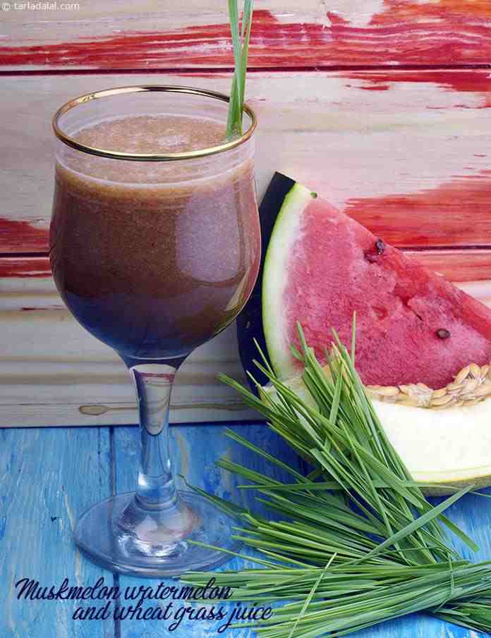 Muskmelon Watermelon and Wheat Grass Juice | Tarla Dalal