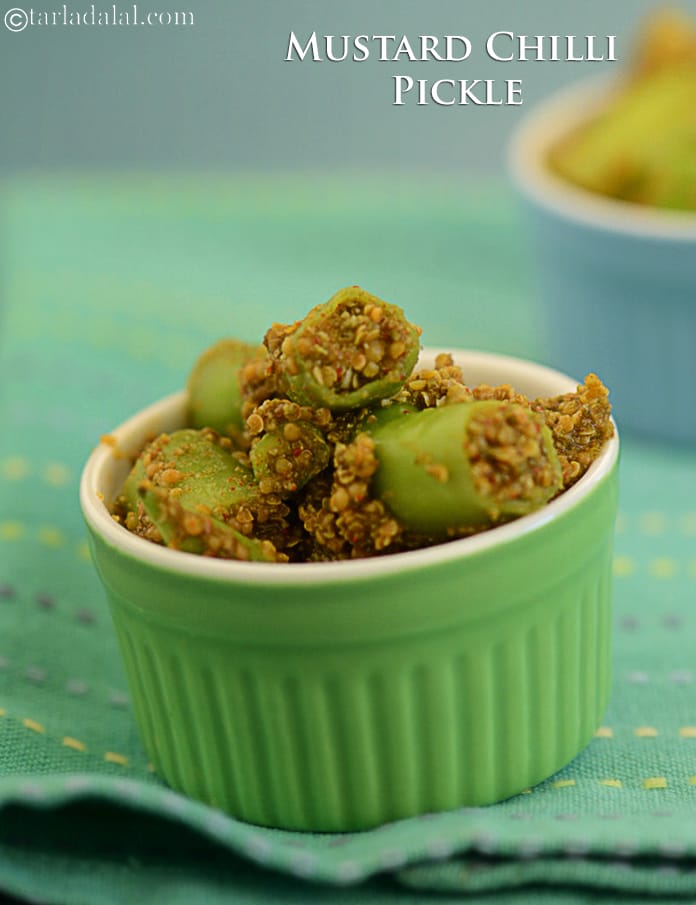 Mustard Chilli Pickle,  Oil Free Achaar | Tarla Dalal