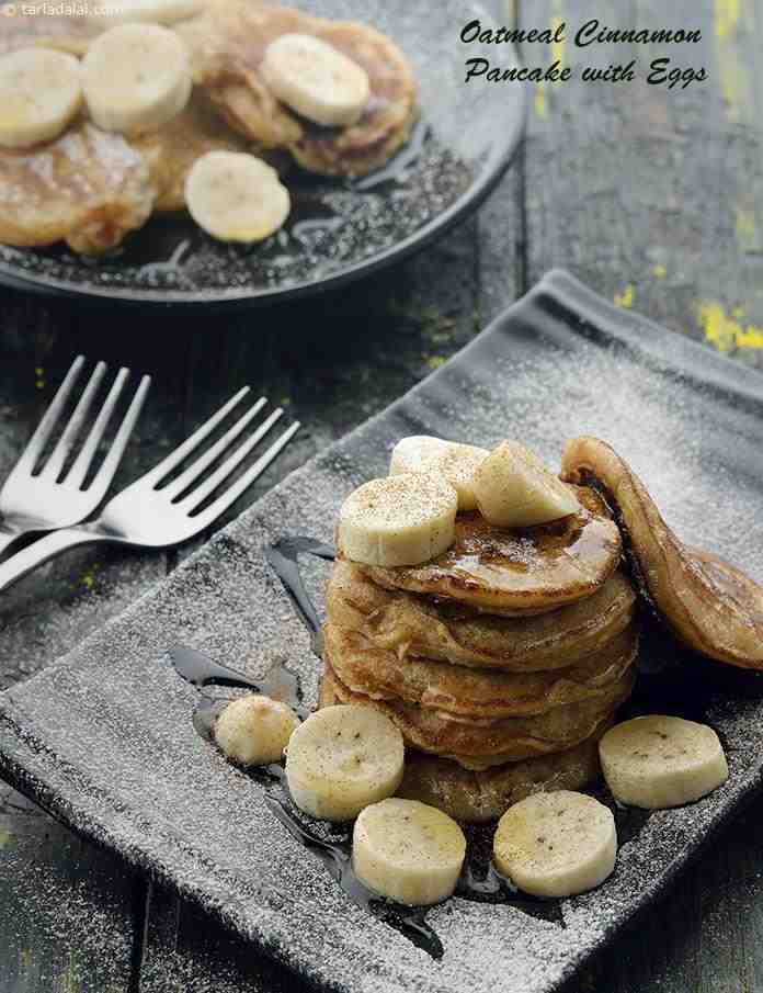 Oatmeal Cinnamon Pancakes with Eggs | Tarla Dalal