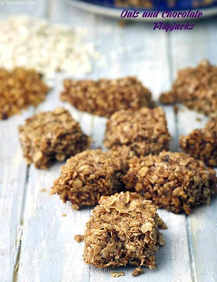 Oats and Chocolate Flapjacks, Oats and Chocolate Bites recipe, Healthy Recipes | Tarla Dalal