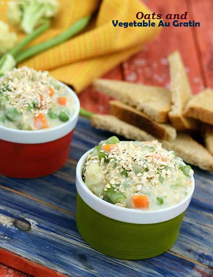 Oats and Vegetable Au Gratin | Tarla Dalal