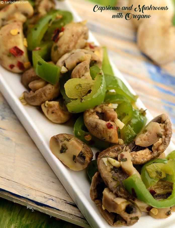 Capsicum and Mushrooms with Oregano | Tarla Dalal