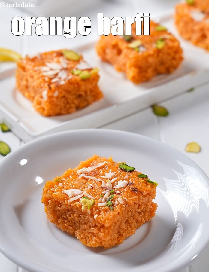 Orange Barfi Instant Santra Barfi 43050R Recipe | Tarla Dalal
