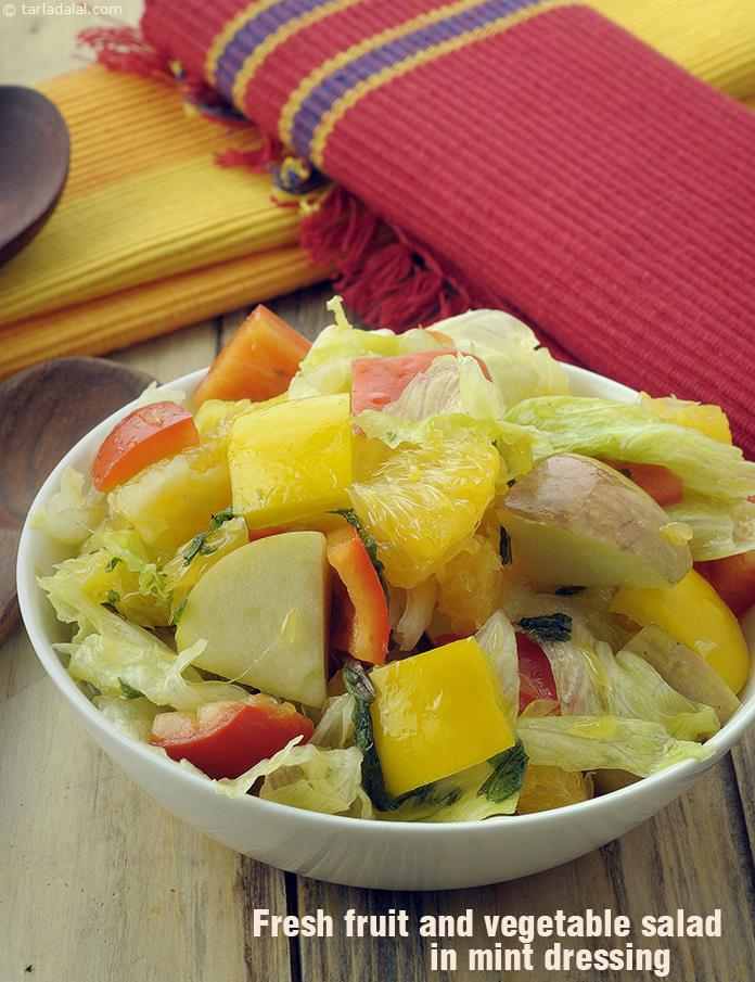 Fresh Fruit and Vegetable Salad in A Mint Dressing | Tarla Dalal