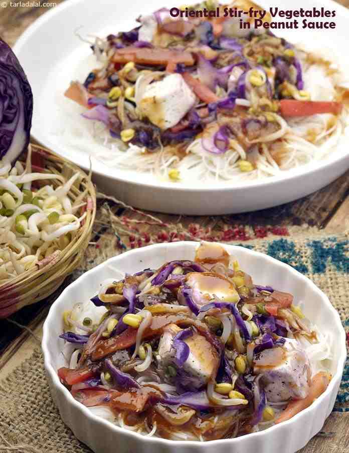 Oriental Stir-fry Vegetables in Peanut Sauce | Tarla Dalal