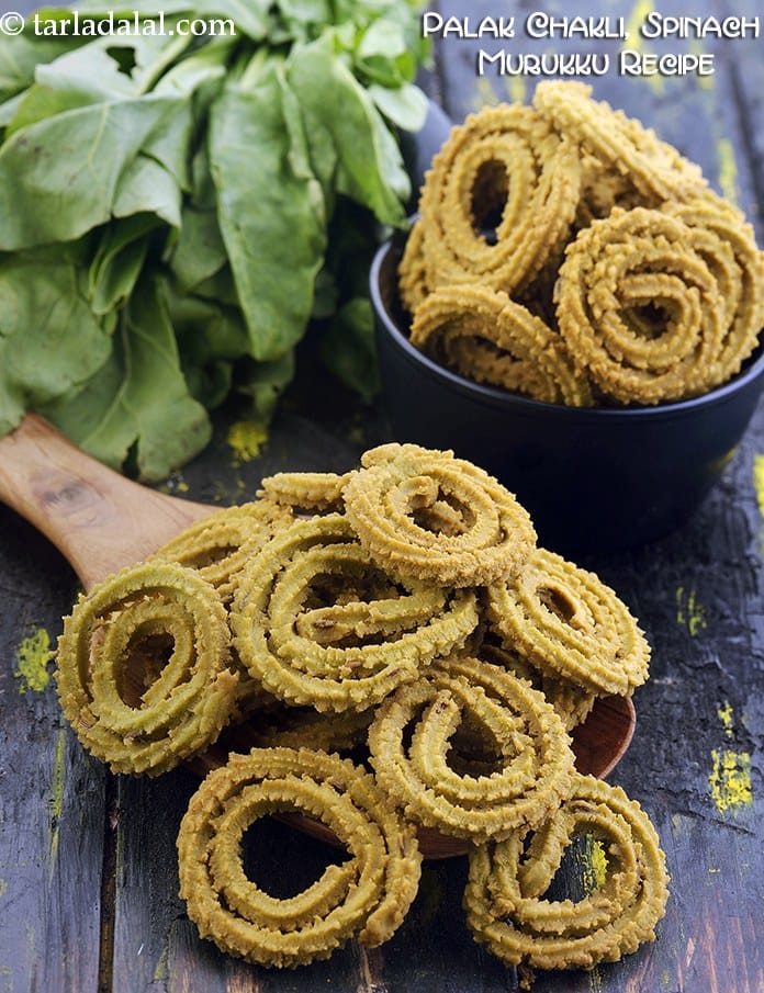 Palak chakli recipe | spinach murukku | palak murukku | spinach chakli Indian jar snack | | Tarla Dalal