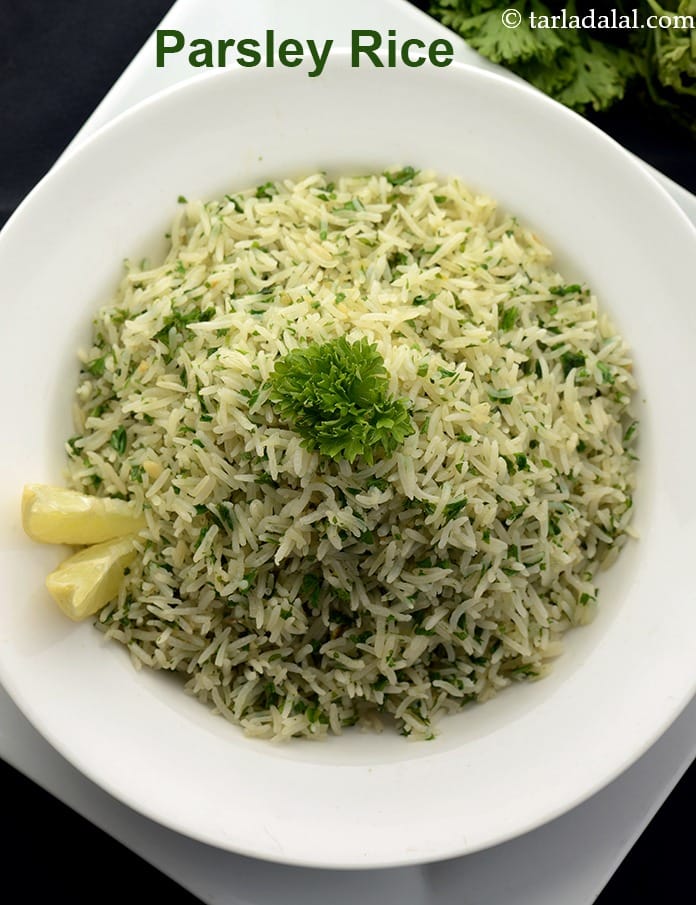 Parsley rice recipe | quick parsley rice | Indian garlic parsley rice | | Tarla Dalal