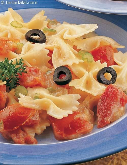 Pasta with Chunky Tomato Sauce ( Microwave Recipes) | Tarla Dalal