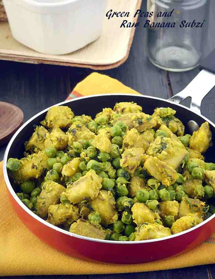 Green Peas and Raw Banana Subzi, Matar Aur Kacha Kale ki Subzi | Tarla Dalal