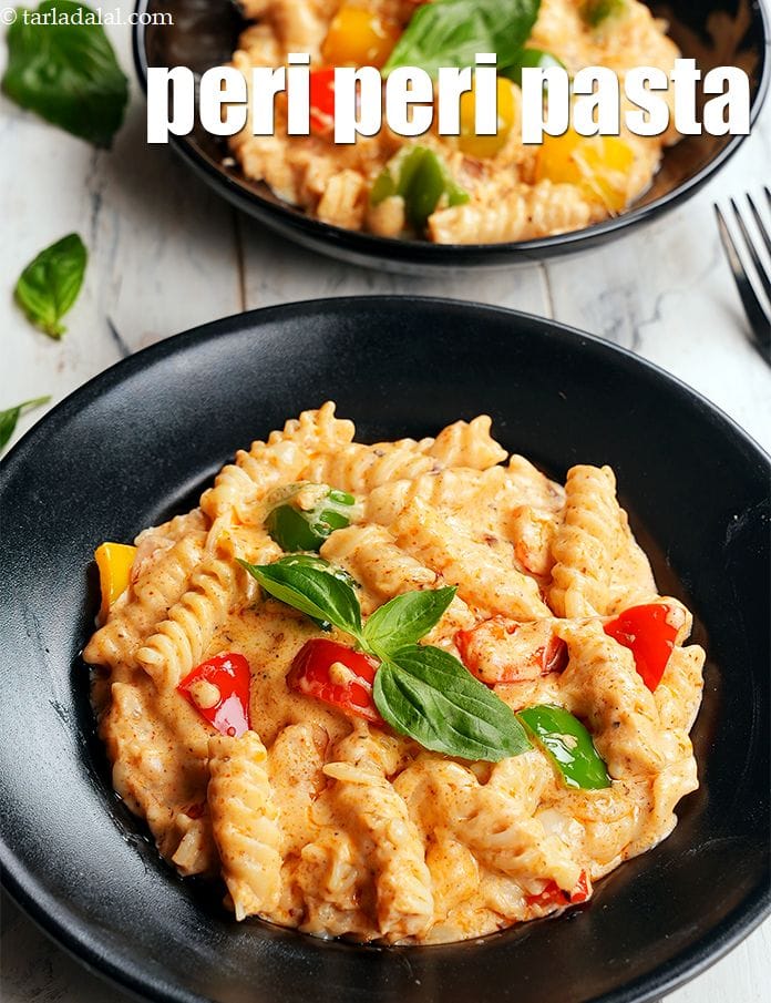Peri peri pasta recipe | Indian style pasta in creamy peri peri sauce | piri piri pasta | | Tarla Dalal