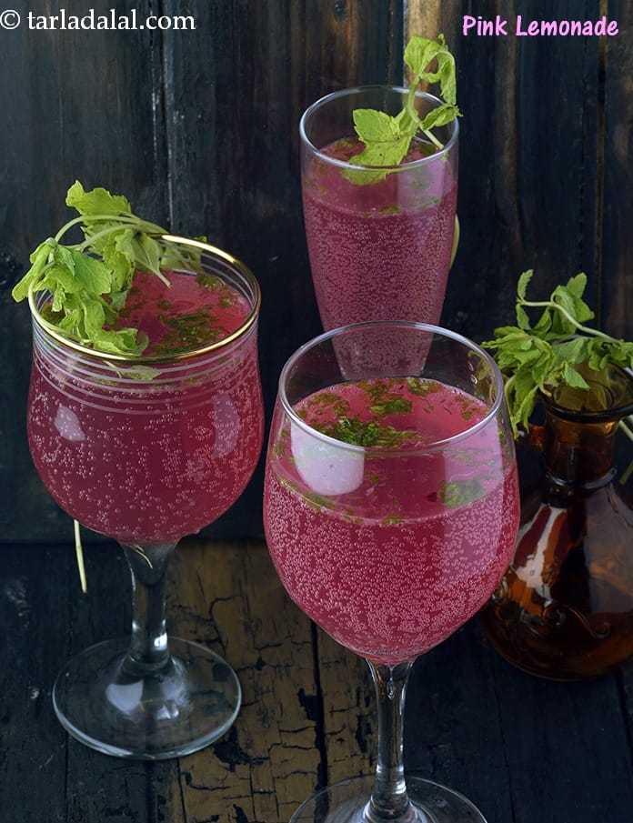 Pink lemonade recipe | homemade pink lemonade Indian style | classic summer lemonade drink | | Tarla Dalal
