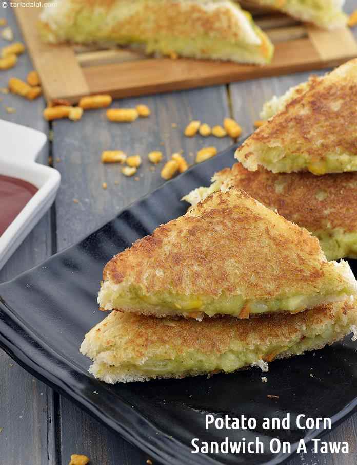 Potato and Corn Sandwich On A Tawa | Tarla Dalal