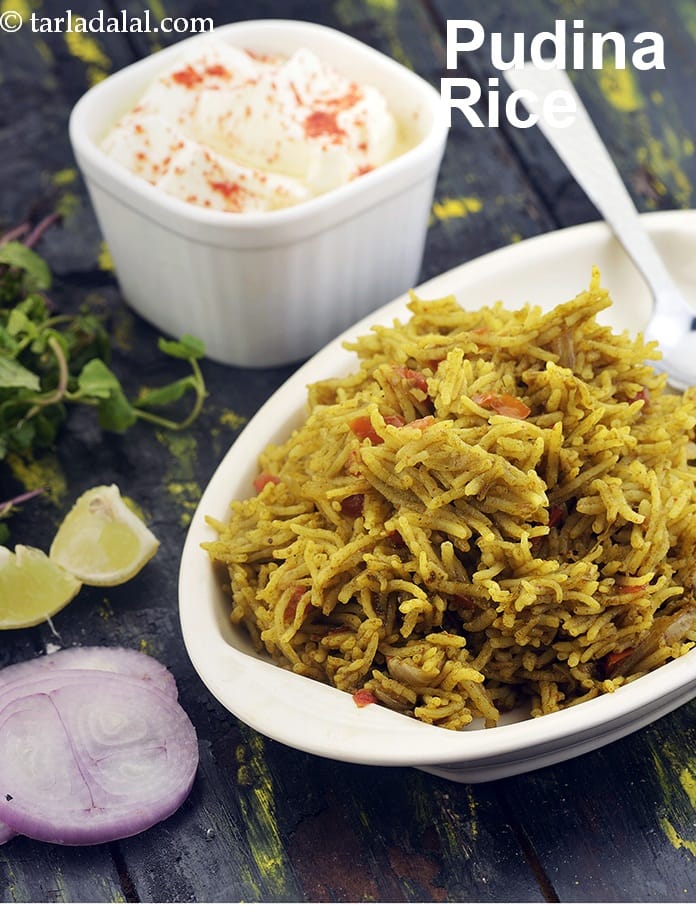 Pudina rice recipe | pudina pulao | Indian style mint rice | pressure cooked pudina rice | | Tarla Dalal