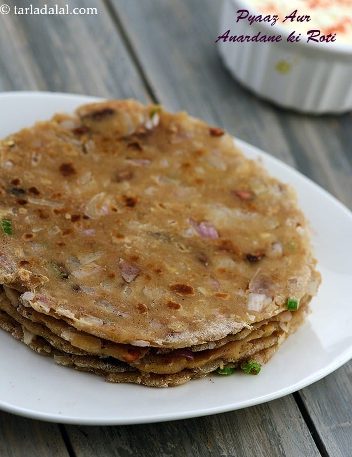 Pyaz aur anardane ki roti recipe | anardana paratha | Indian anardana roti | Punjabi paratha with anardana - dhaba style | | Tarla Dalal
